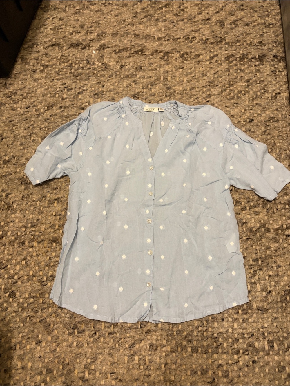 Masai Light Blue Polka Dot Button-Up Blouse